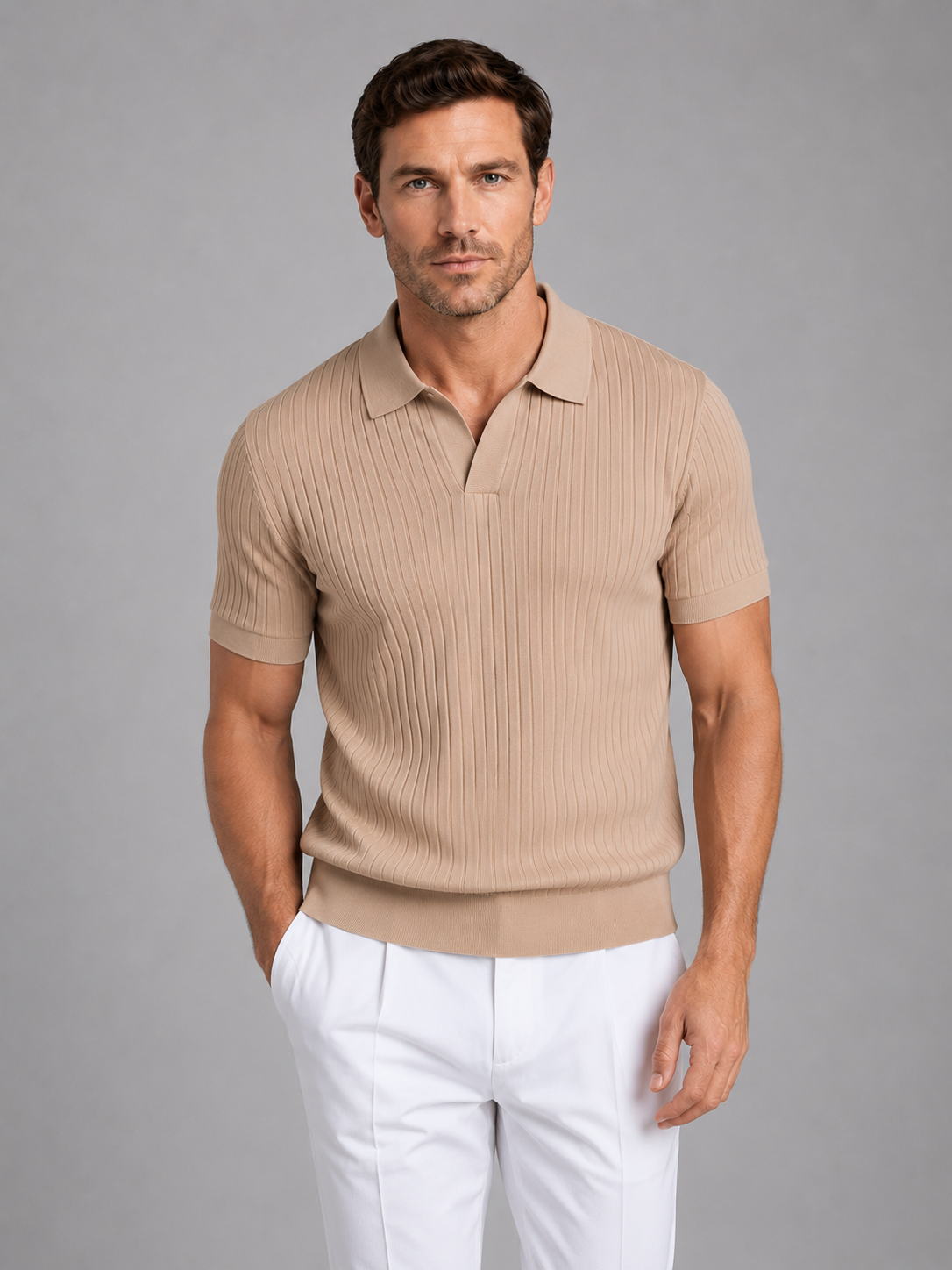 Kacob | Men's Ribbed Short Sleeve Polo Shirt
