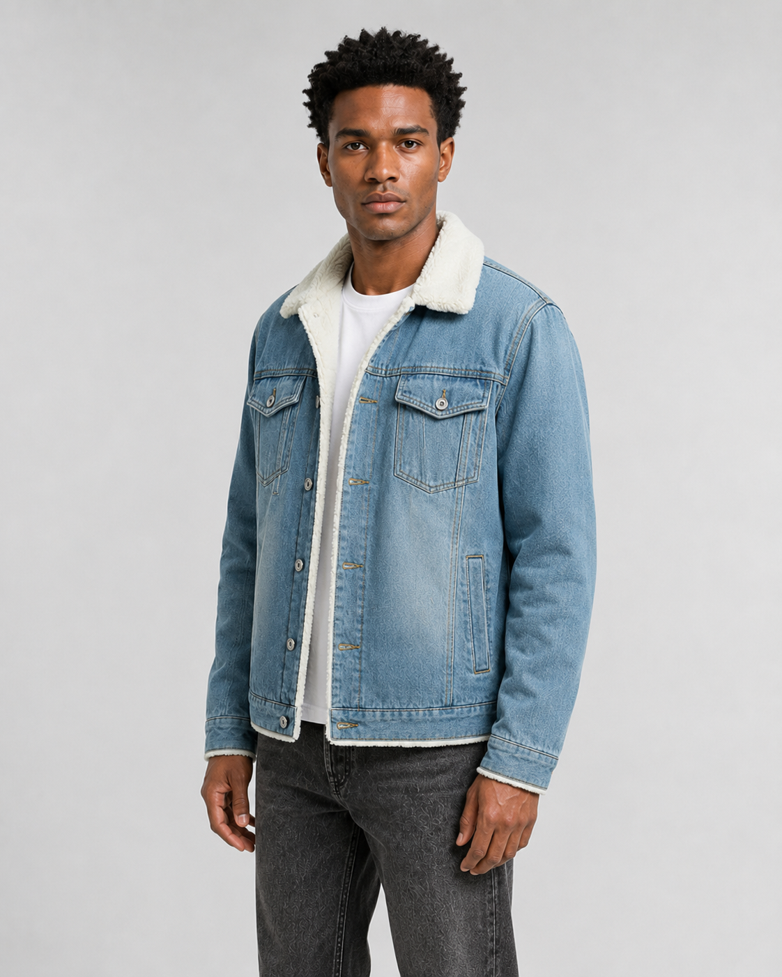 Kacob | Men's Sherpa Lined Denim Trucker Jacket