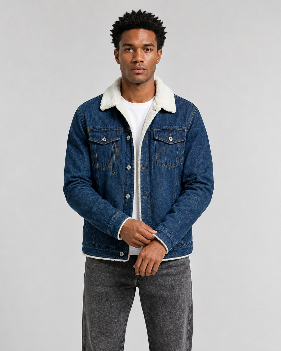Kacob | Men's Sherpa Lined Denim Trucker Jacket