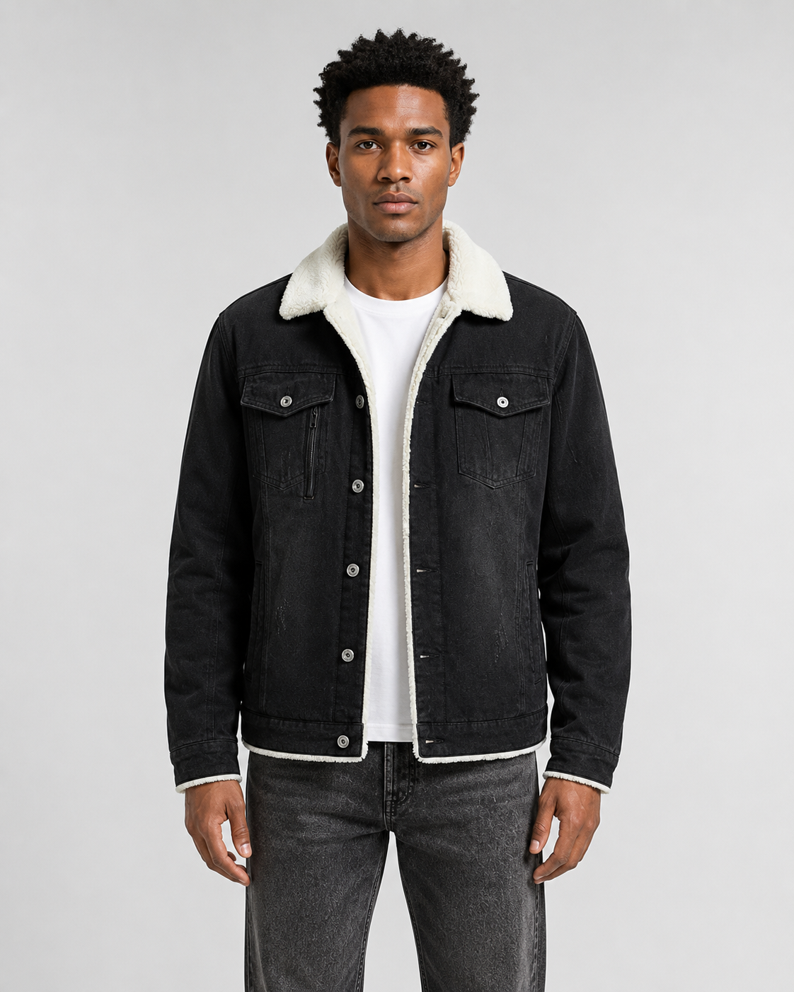 Kacob | Men's Sherpa Lined Denim Trucker Jacket