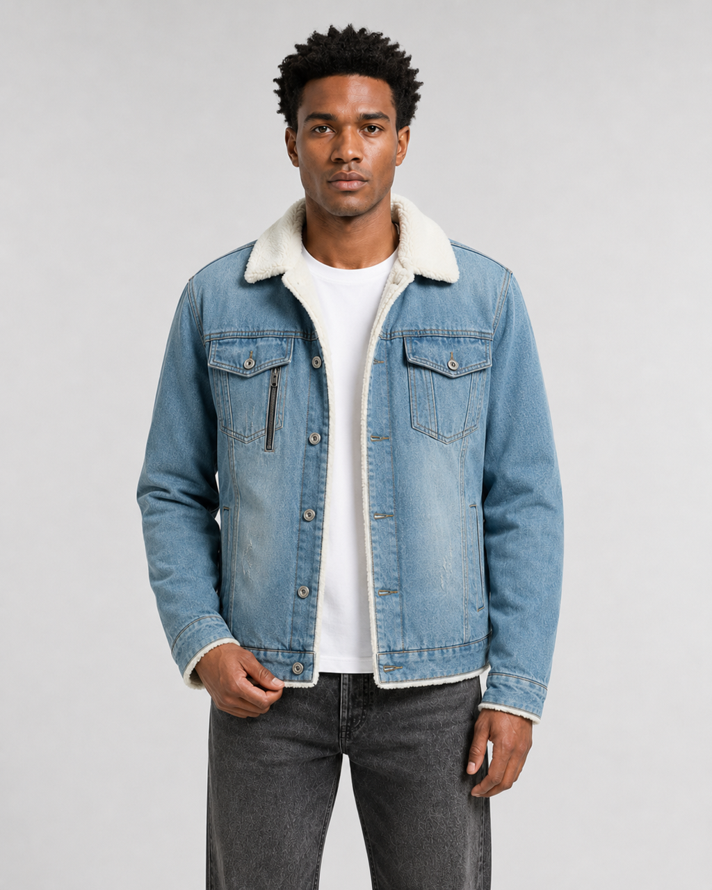 Kacob | Men's Sherpa Lined Denim Trucker Jacket