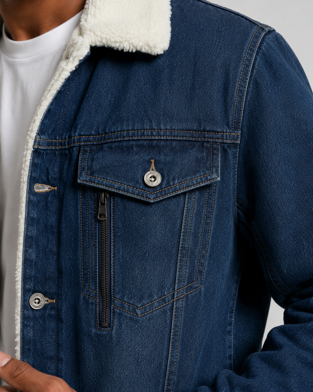 Kacob | Men's Sherpa Lined Denim Trucker Jacket