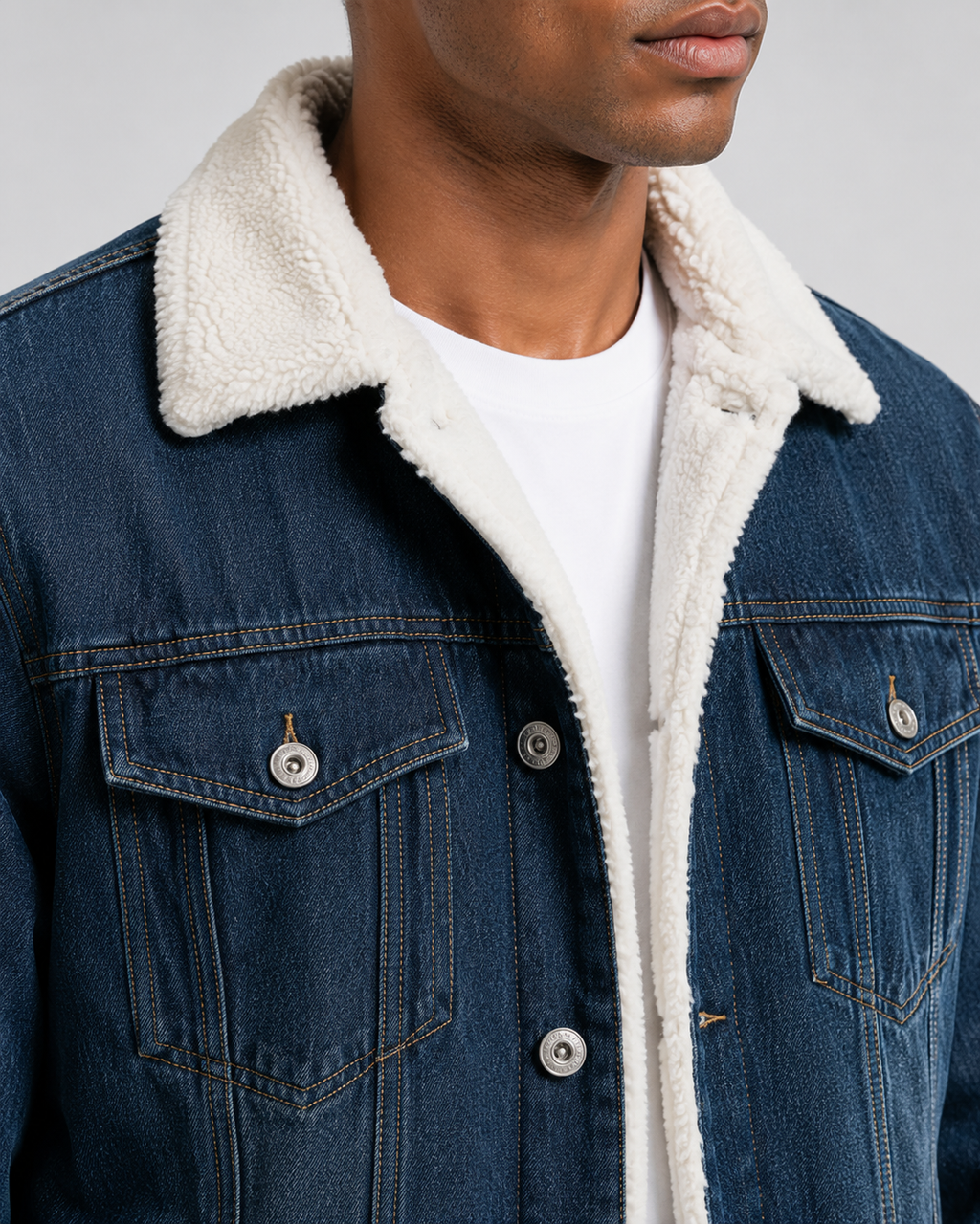 Kacob | Men's Sherpa Lined Denim Trucker Jacket
