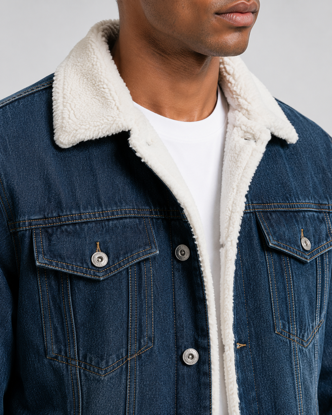 Kacob | Men's Sherpa Lined Denim Trucker Jacket