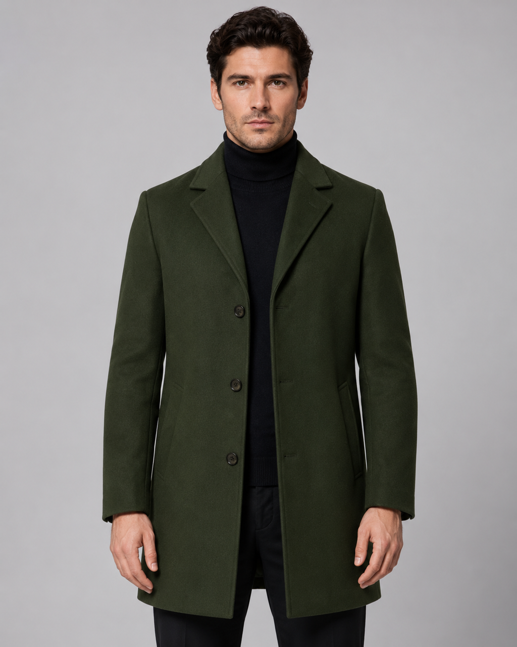 Kacob | Men's Single-Breasted Wool-Blend Coat