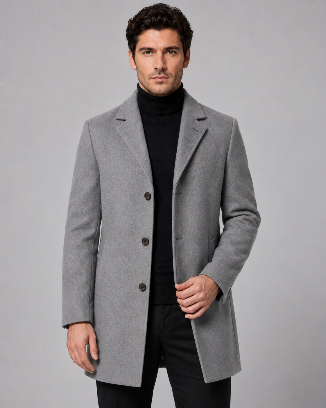 Kacob | Men's Single-Breasted Wool-Blend Coat