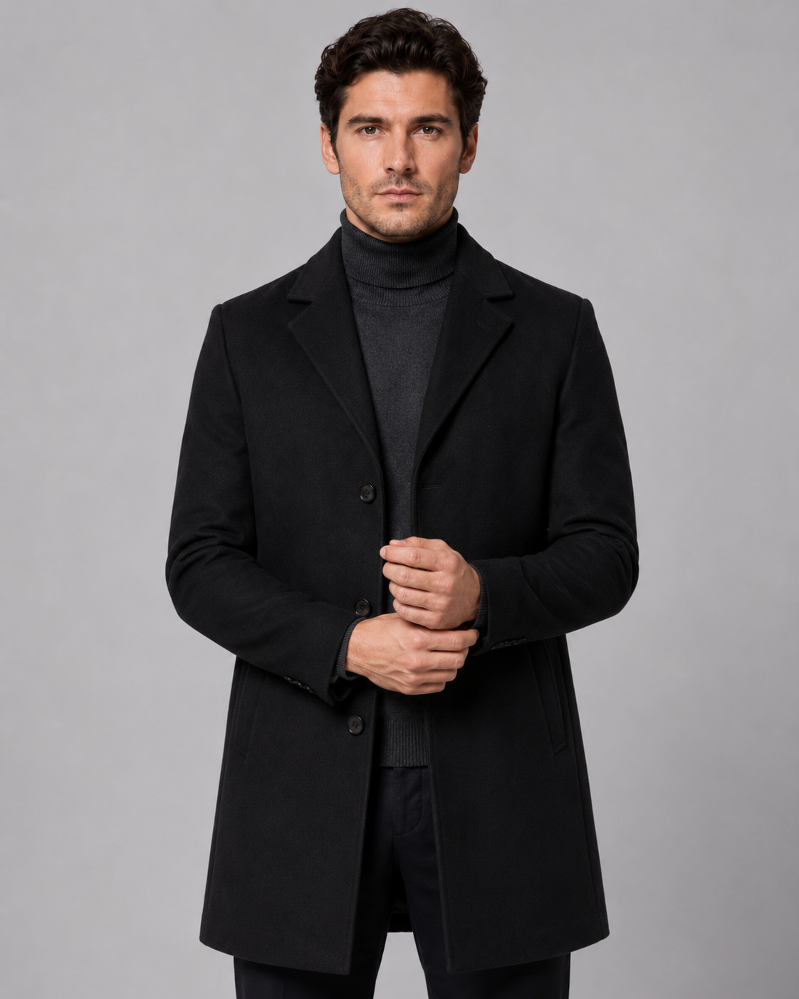 Kacob | Men's Single-Breasted Wool-Blend Coat