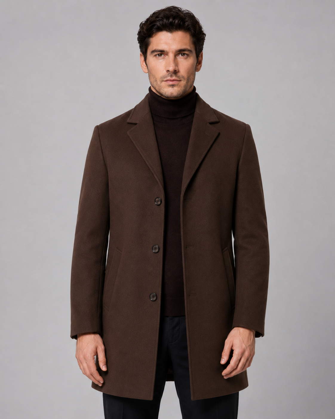 Kacob | Men's Single-Breasted Wool-Blend Coat