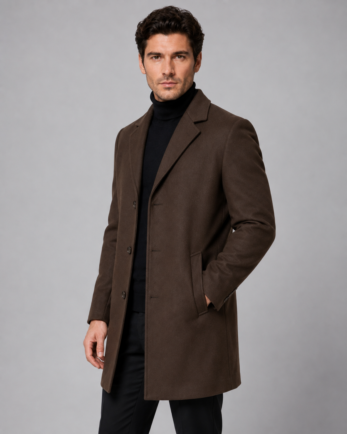 Kacob | Men's Single-Breasted Wool-Blend Coat