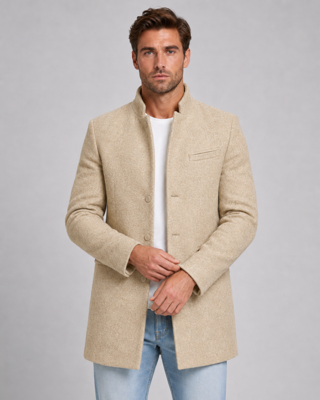 Kacob | Men's Stand Collar Wool-Blend Coat