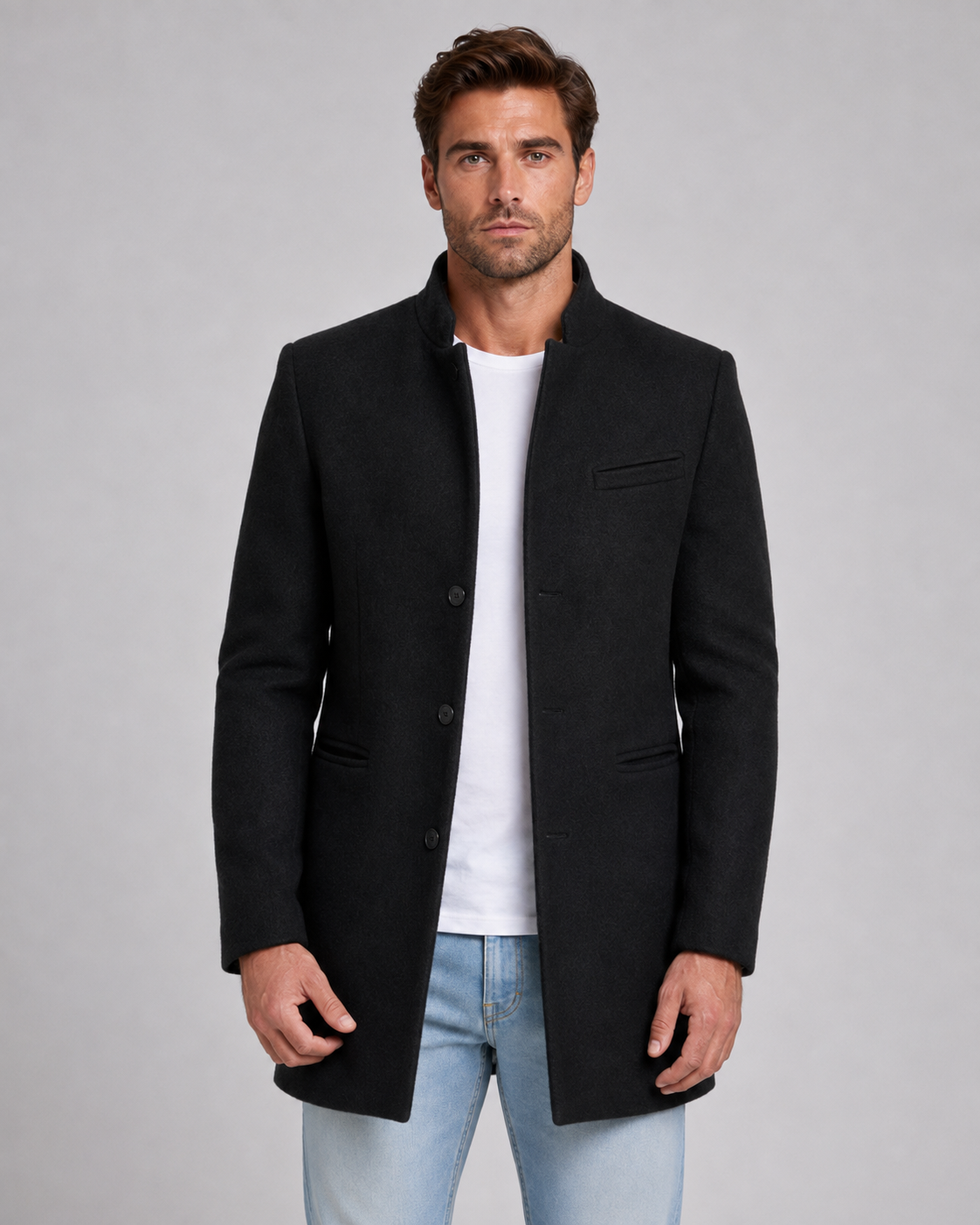 Kacob | Men's Stand Collar Wool-Blend Coat