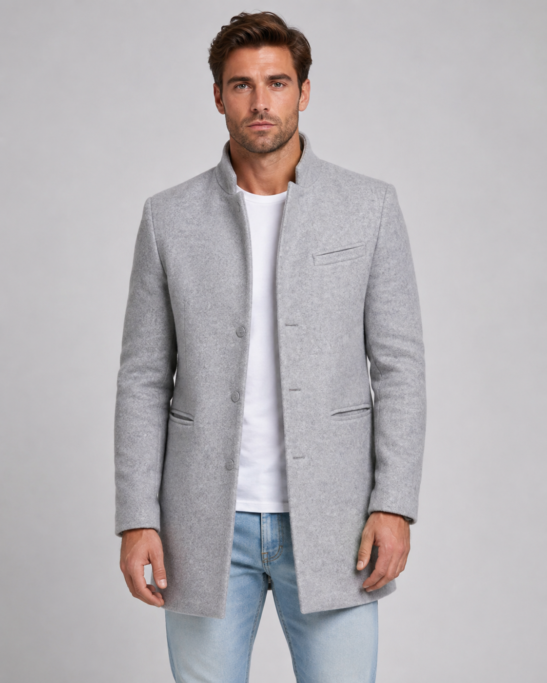 Kacob | Men's Stand Collar Wool-Blend Coat
