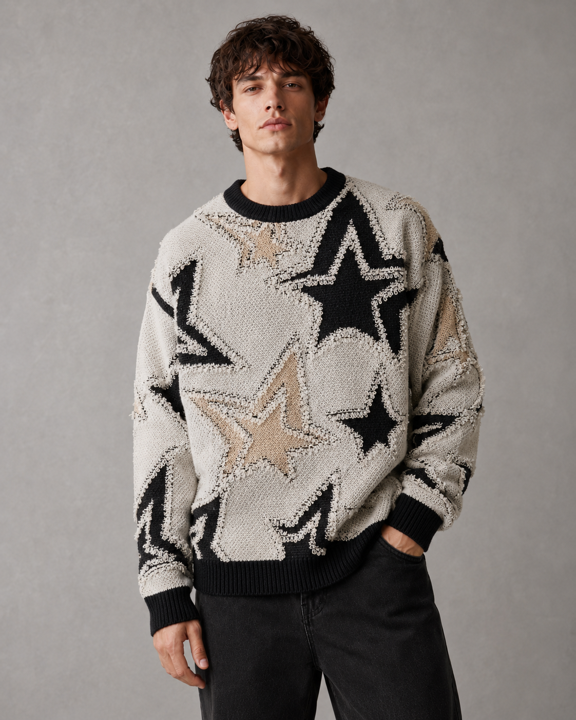Kacob | Men's Star Motif Textured Relaxed Knit Jumper