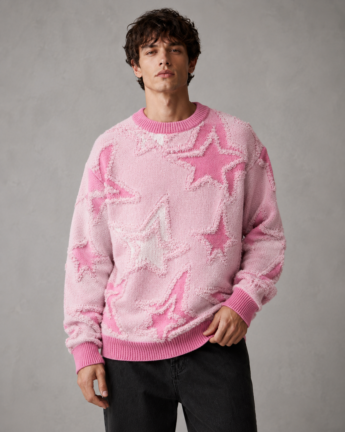 Kacob | Men's Star Motif Textured Relaxed Knit Jumper