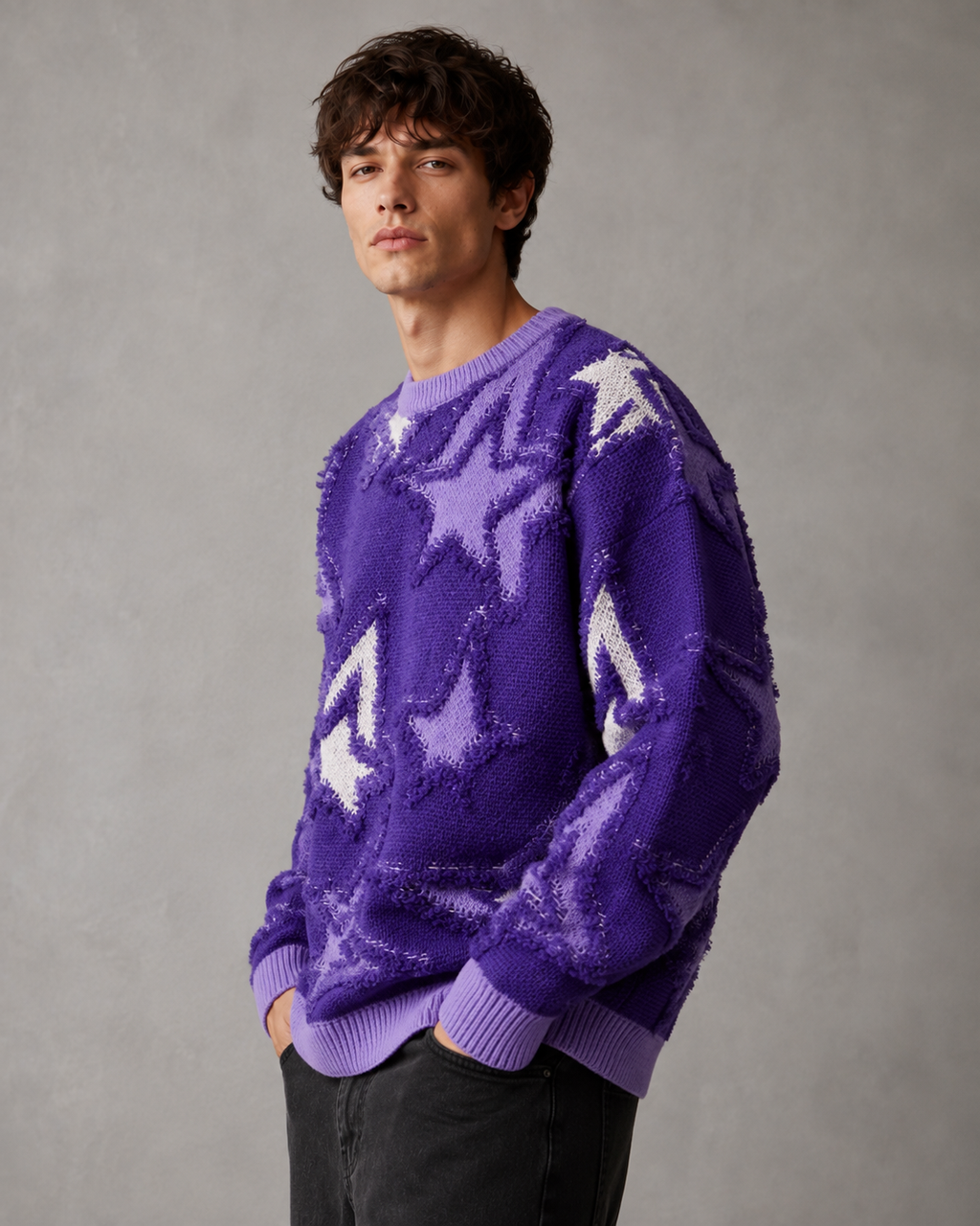 Kacob | Men's Star Motif Textured Relaxed Knit Jumper