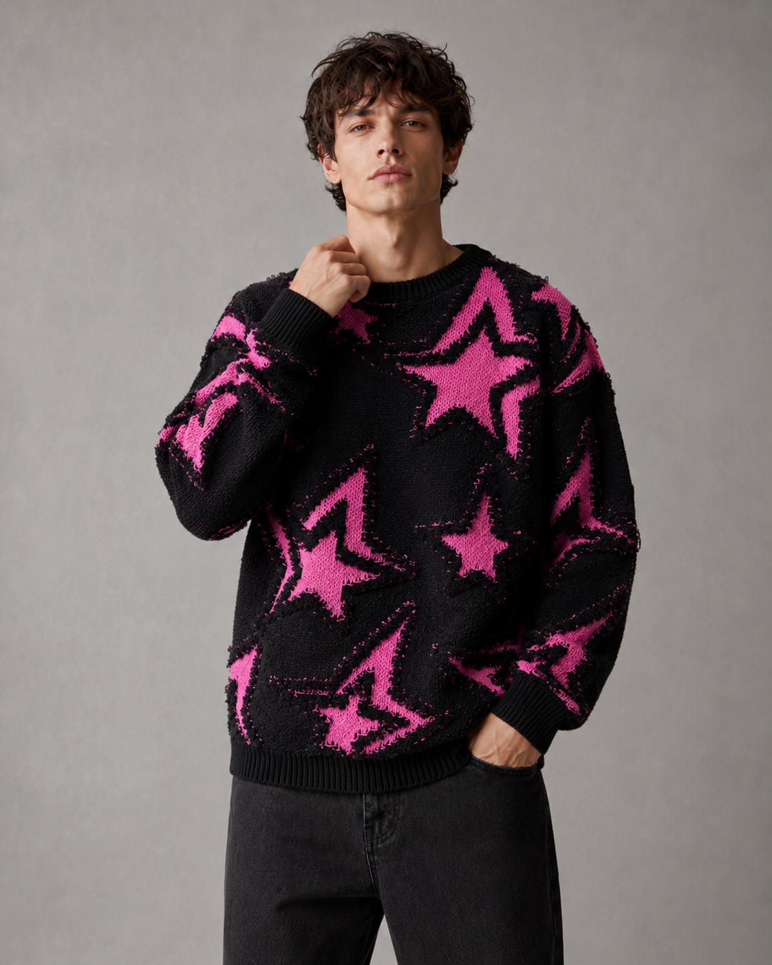 Kacob | Men's Star Motif Textured Relaxed Knit Jumper