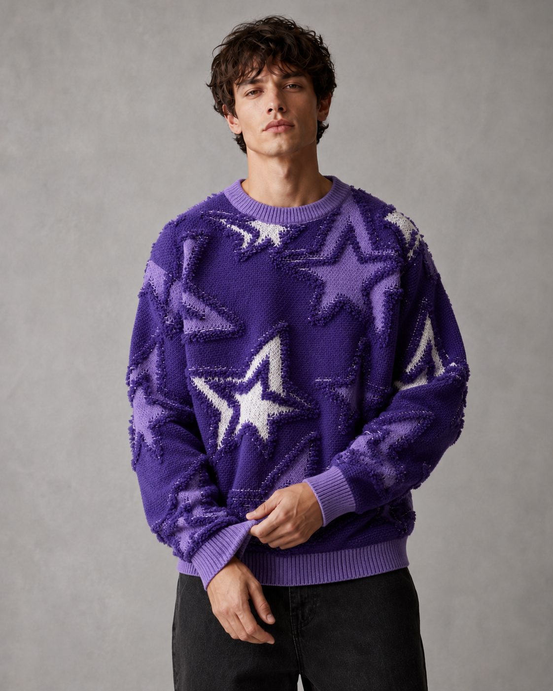 Kacob | Men's Star Motif Textured Relaxed Knit Jumper