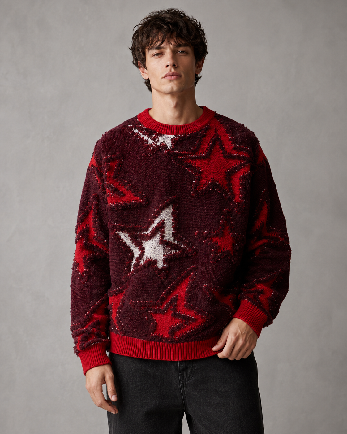 Kacob | Men's Star Motif Textured Relaxed Knit Jumper