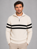 Kacob | Men's Striped Cable Knit Half-Zip Jumper