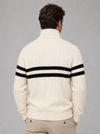 Kacob | Men's Striped Cable Knit Half-Zip Jumper