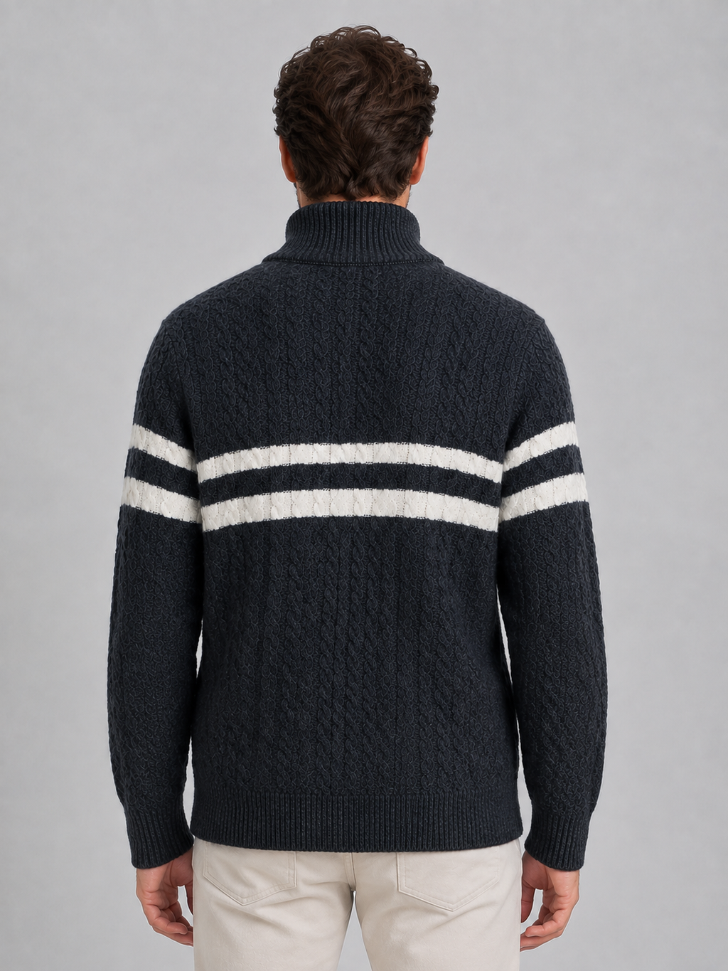 Kacob | Men's Striped Cable Knit Half-Zip Jumper
