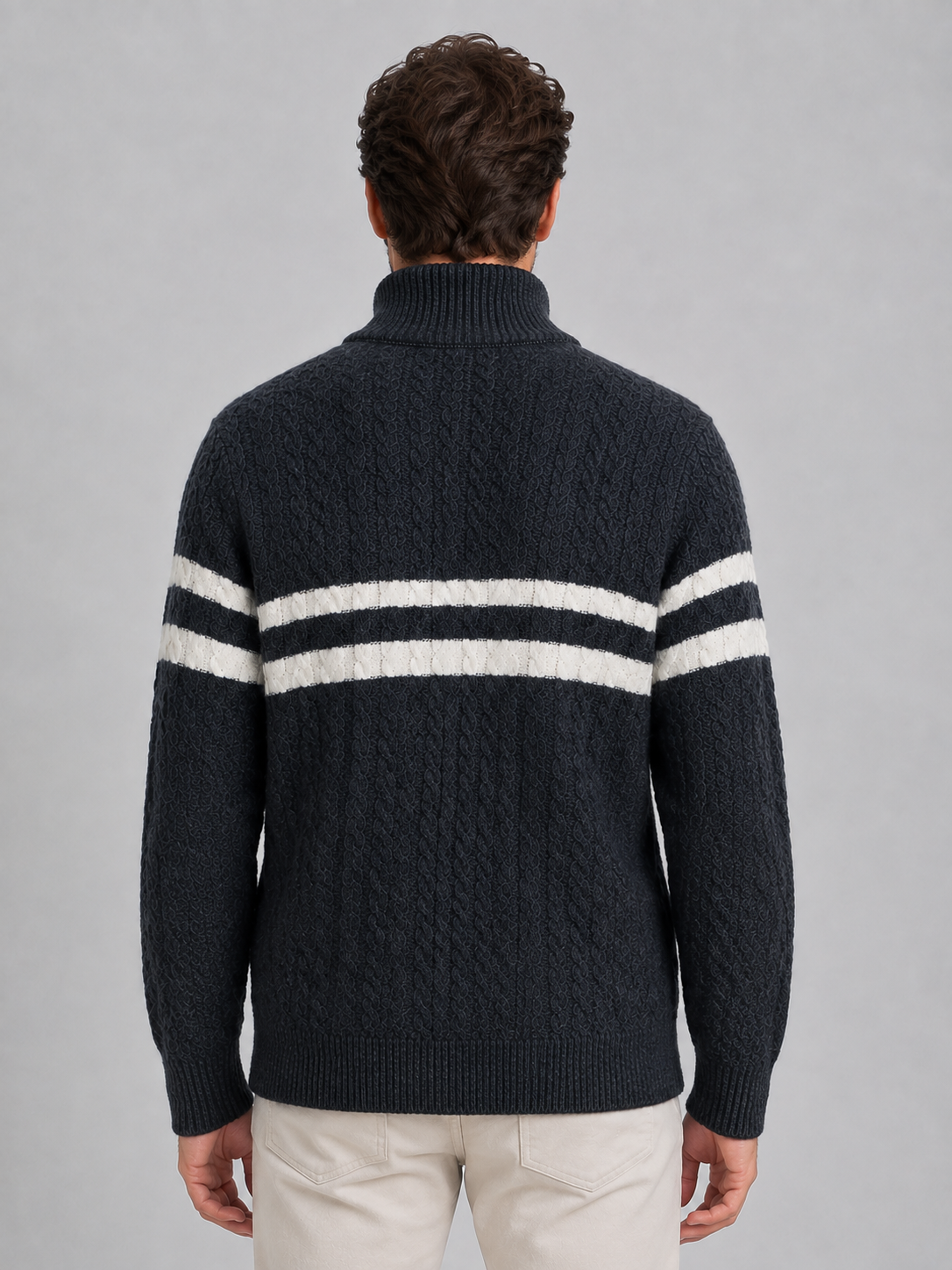 Kacob | Men's Striped Cable Knit Half-Zip Jumper