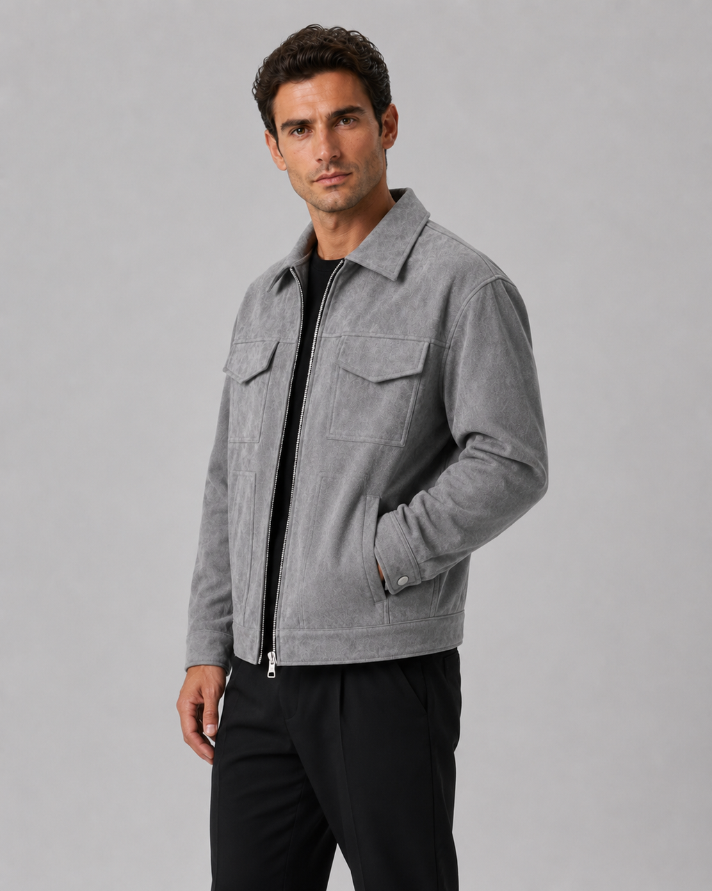 Kacob | Men's Suede-Look Utility Zip Jacket