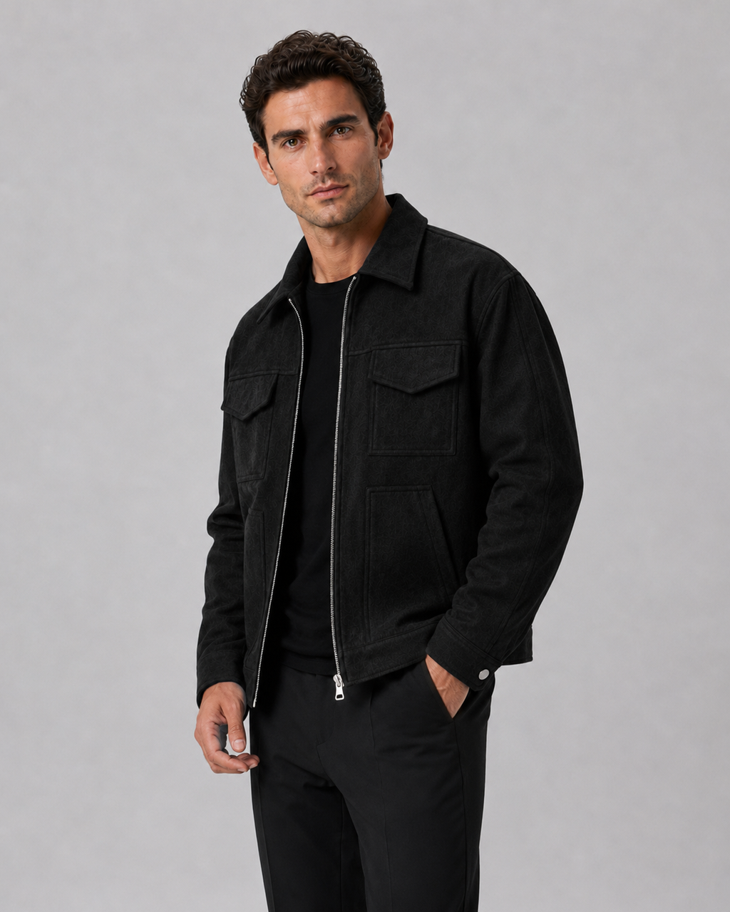 Kacob | Men's Suede-Look Utility Zip Jacket