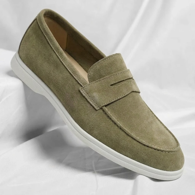 Men's Suede Penny Loafers with Contrast Sole