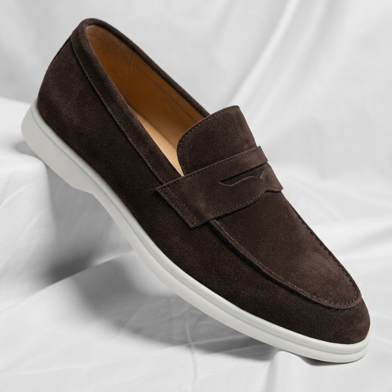 Men's Suede Penny Loafers with Contrast Sole
