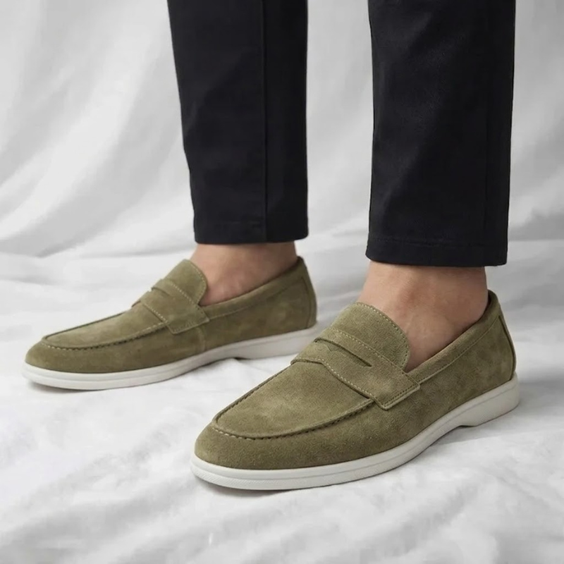 Men's Suede Penny Loafers with Contrast Sole