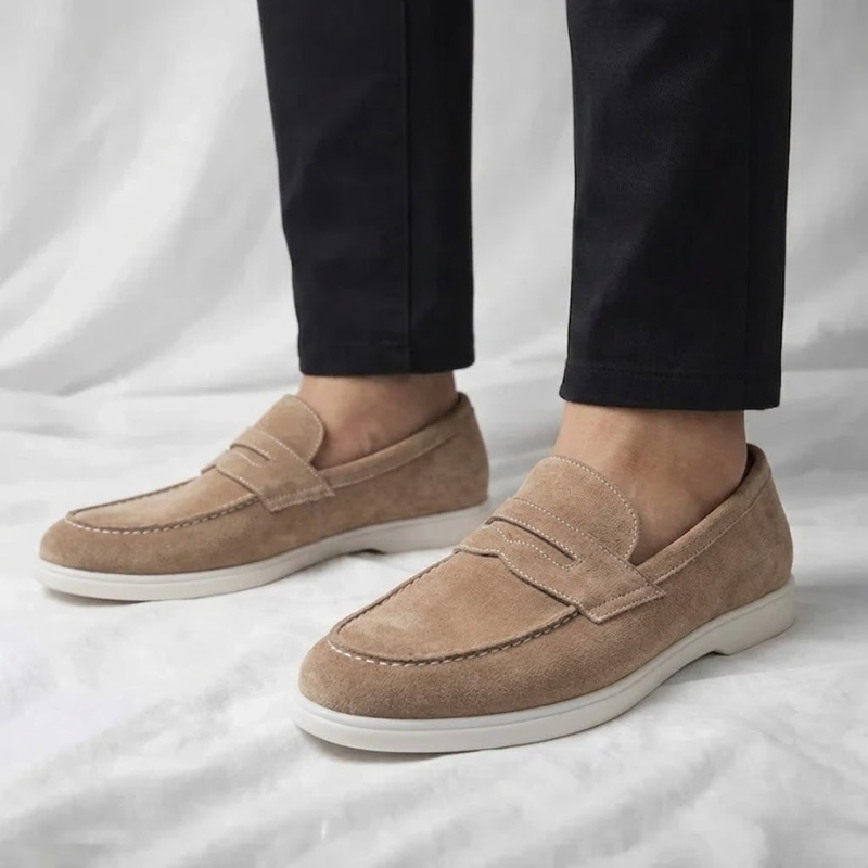 Men's Suede Penny Loafers with Contrast Sole