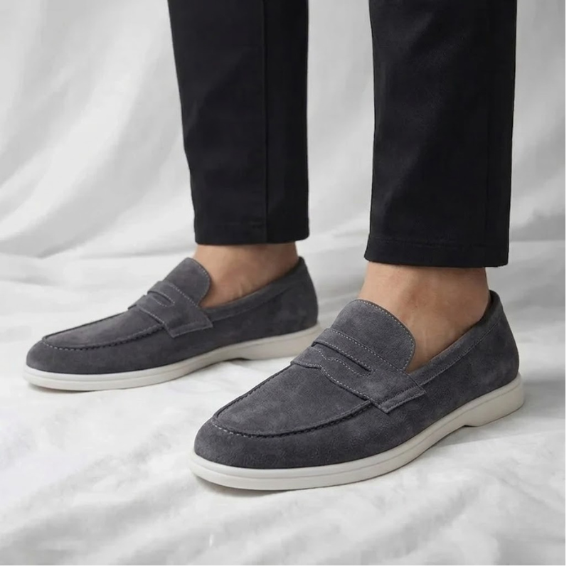 Men's Suede Penny Loafers with Contrast Sole