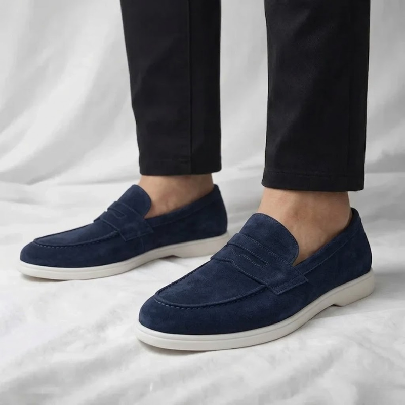 Men's Suede Penny Loafers with Contrast Sole