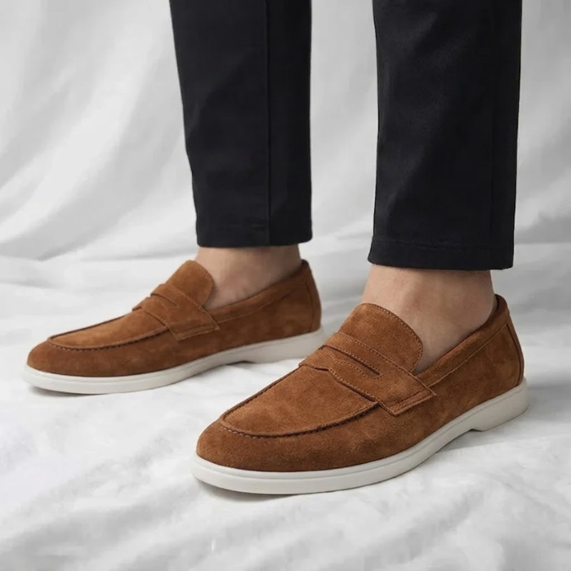 Men's Suede Penny Loafers with Contrast Sole