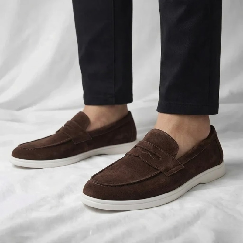 Men's Suede Penny Loafers with Contrast Sole