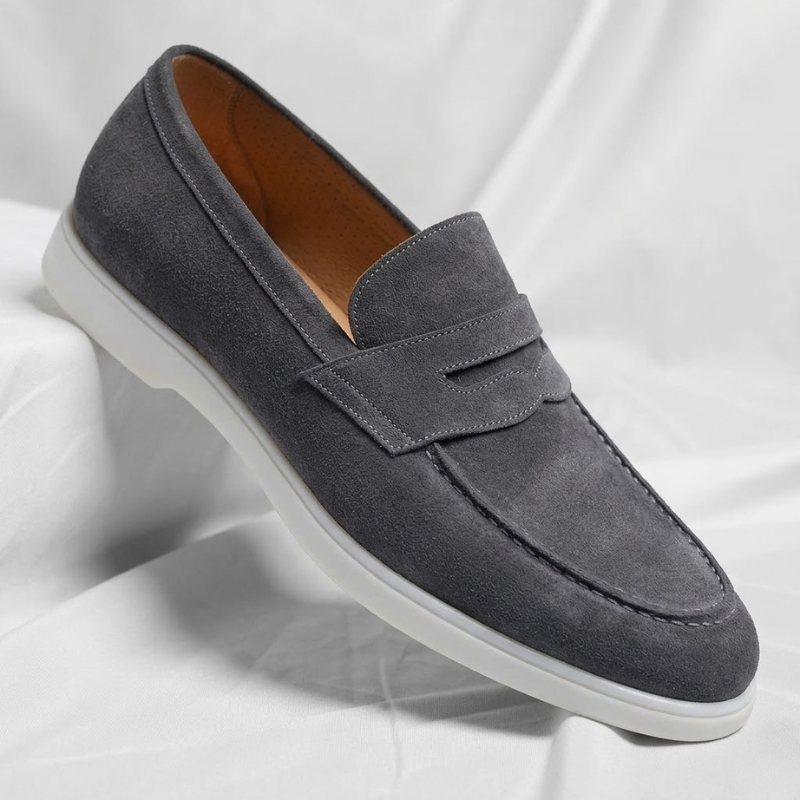 Men's Suede Penny Loafers with Contrast Sole