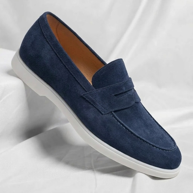 Men's Suede Penny Loafers with Contrast Sole