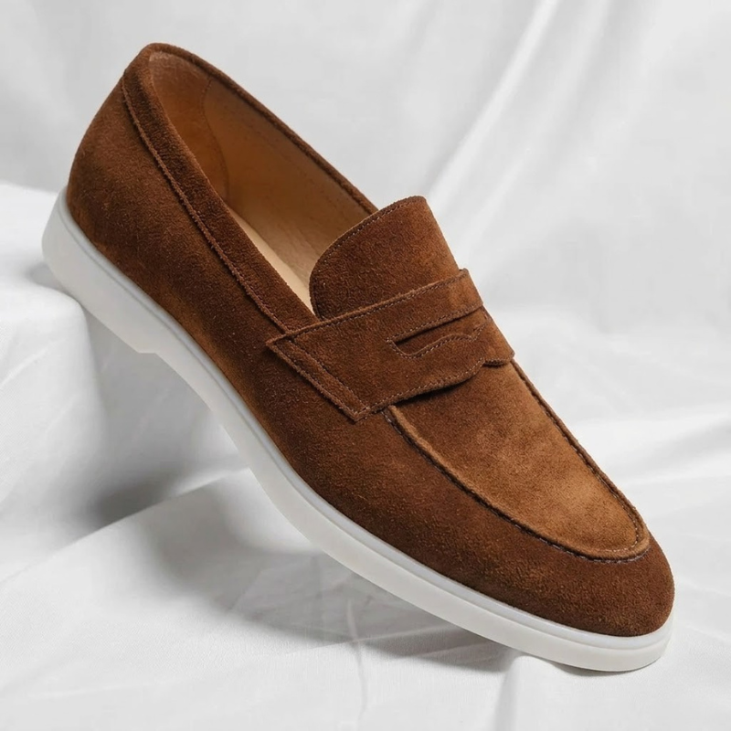 Men's Suede Penny Loafers with Contrast Sole