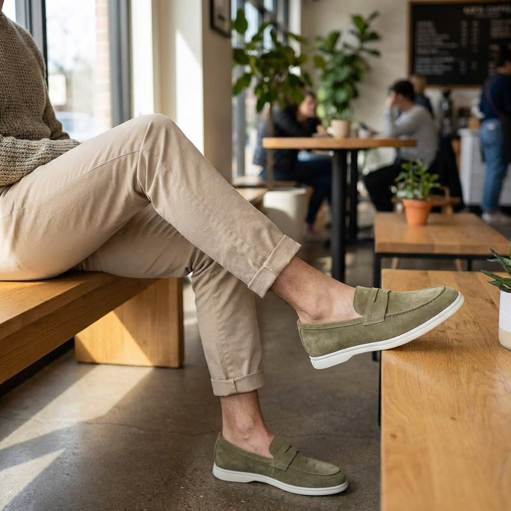 Men's Suede Penny Loafers with Contrast Sole