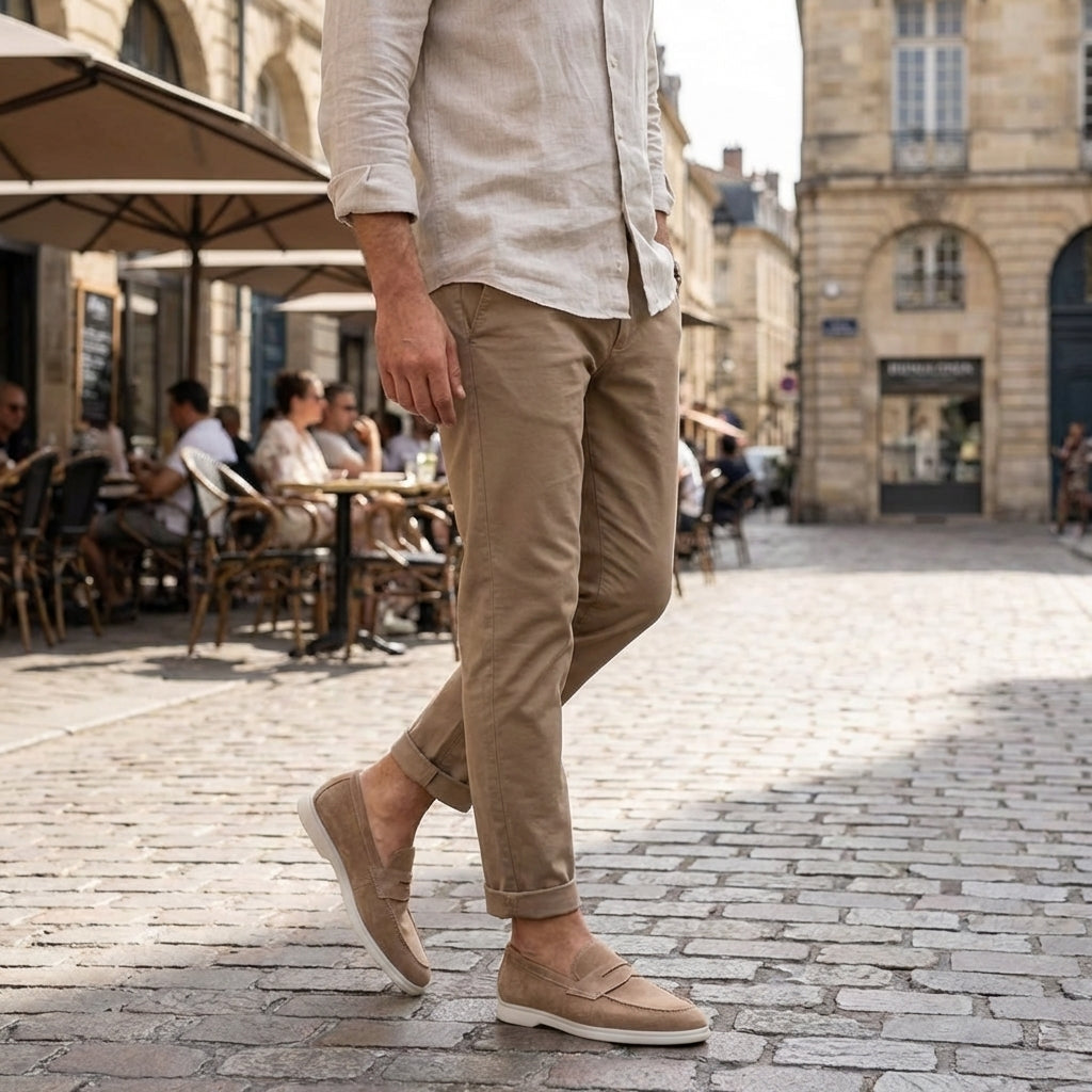 Men's Suede Penny Loafers with Contrast Sole