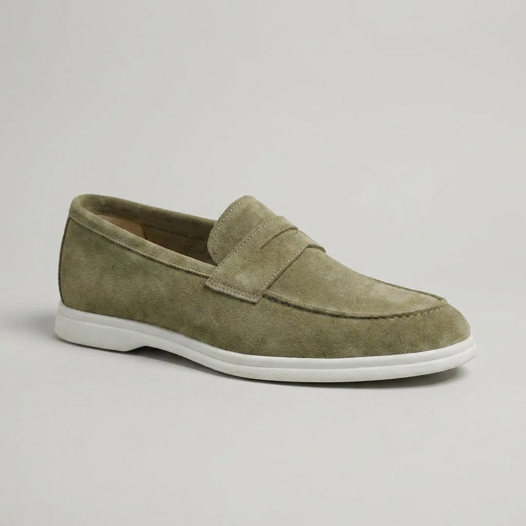 Men's Suede Penny Loafers with Contrast Sole