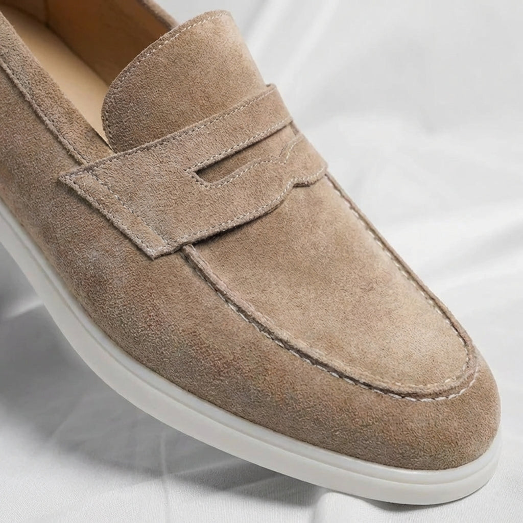 Men's Suede Penny Loafers with Contrast Sole