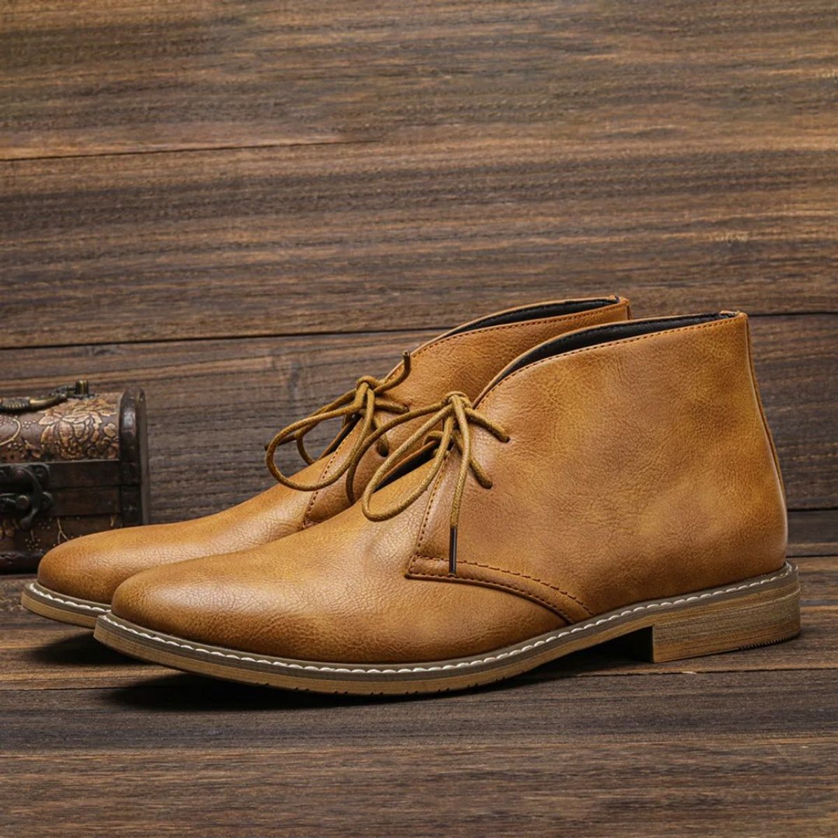 Men's Two-Eyelet Faux Leather Chukka Boots