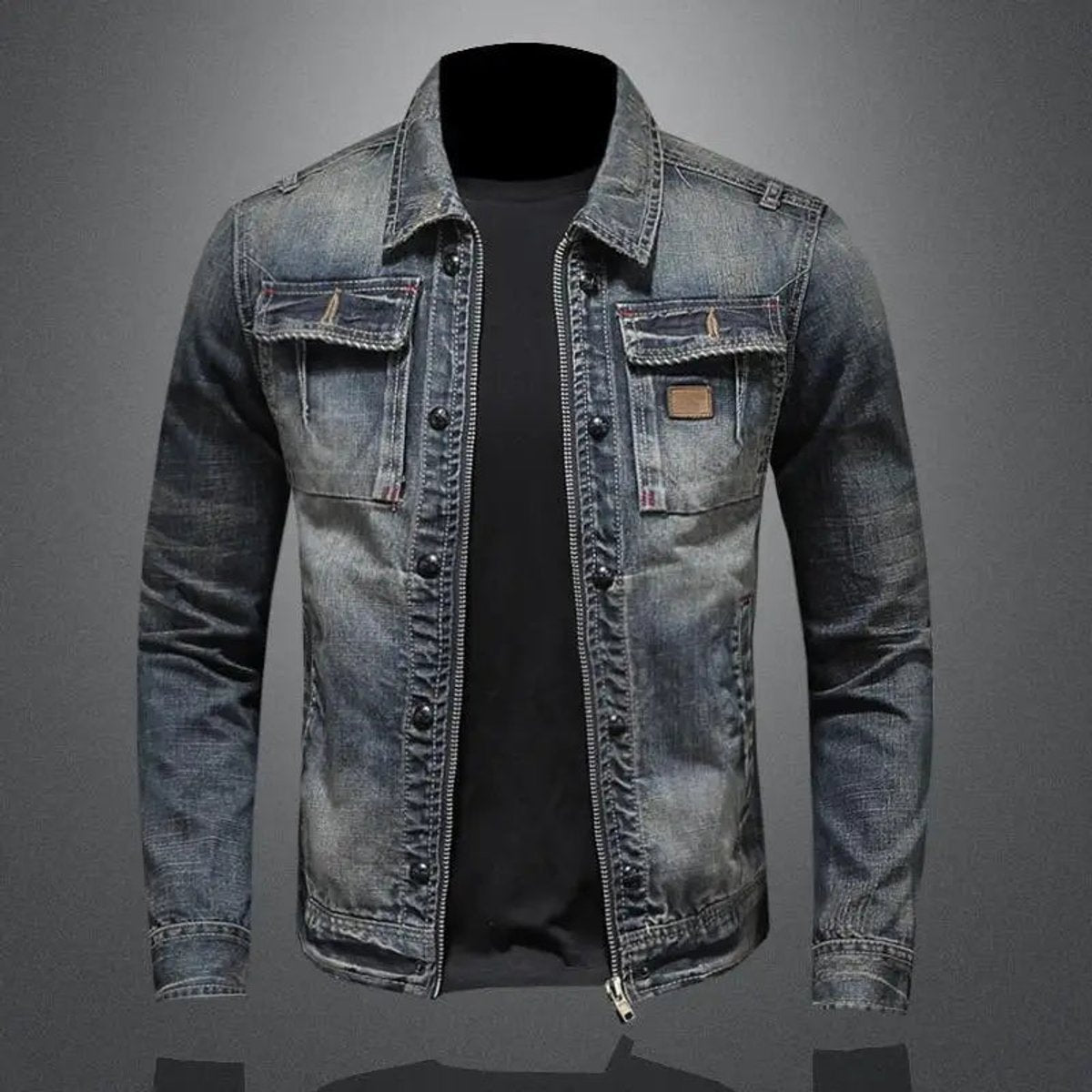Men's Vintage Washed Zip-Up Trucker Jacket