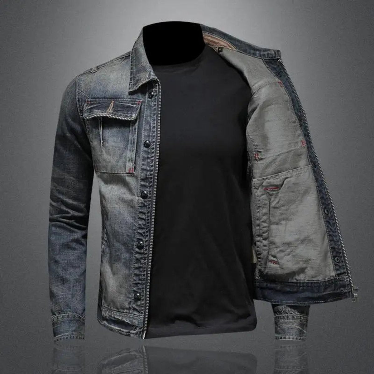 Men's Vintage Washed Zip-Up Trucker Jacket