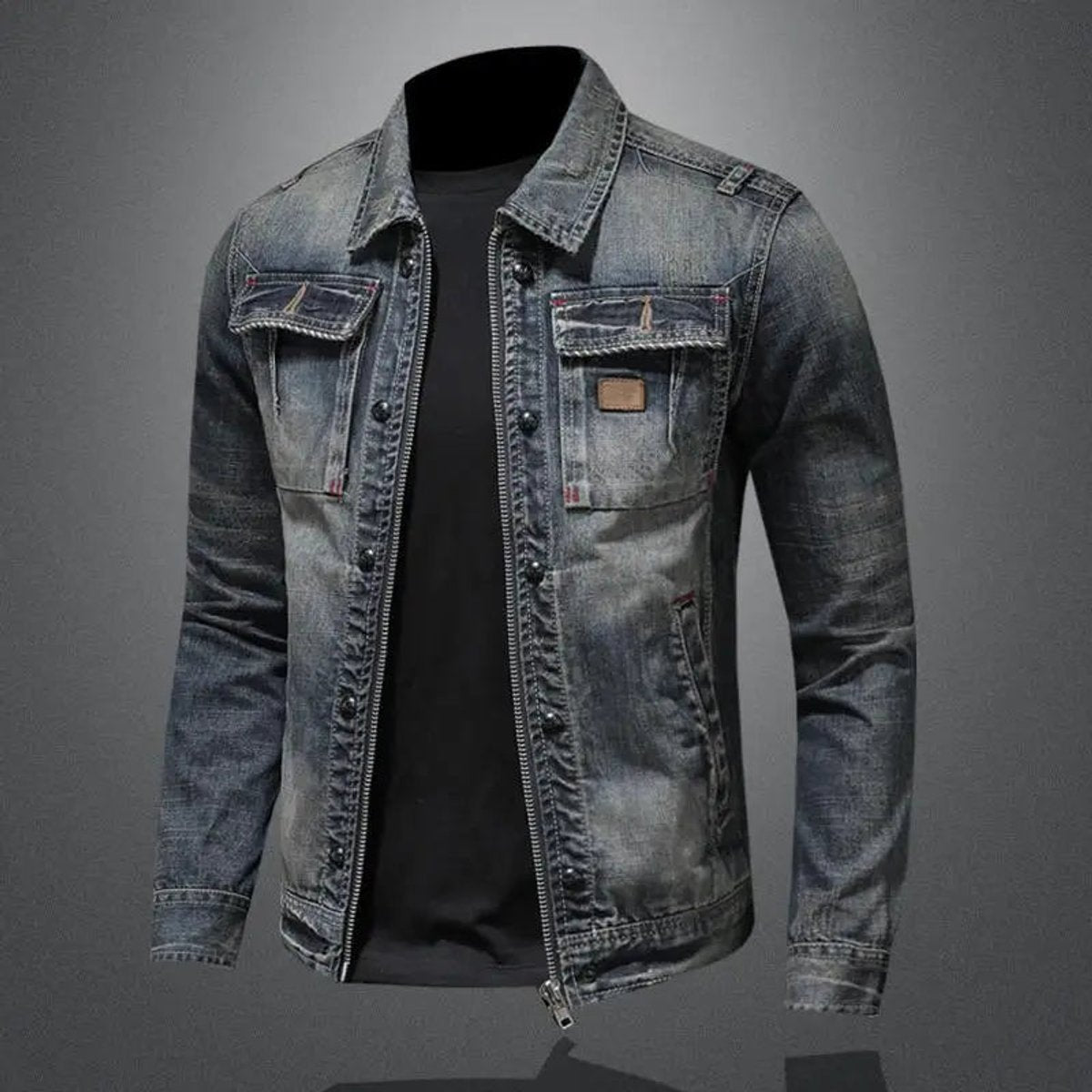 Men's Vintage Washed Zip-Up Trucker Jacket