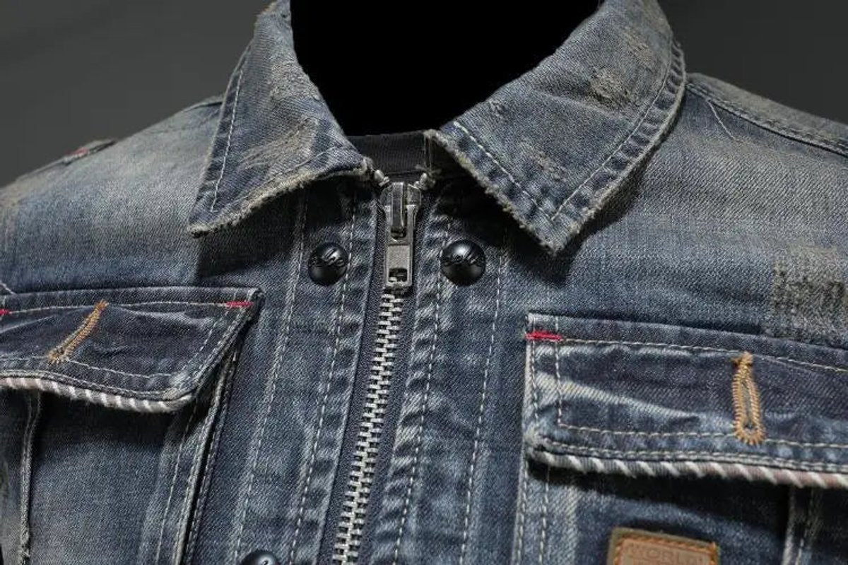 Men's Vintage Washed Zip-Up Trucker Jacket