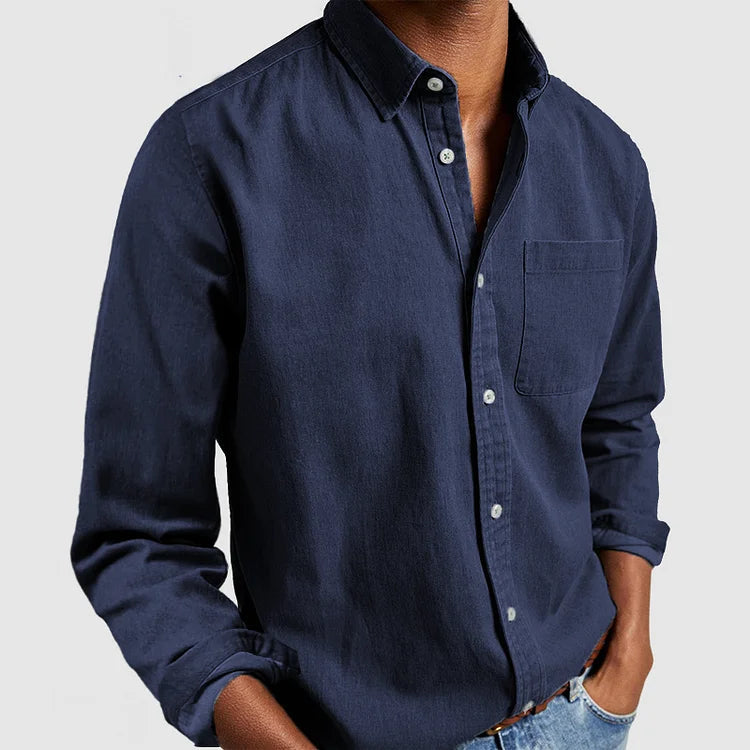 Men's Washed Button-Up Shirt with Chest Pocket