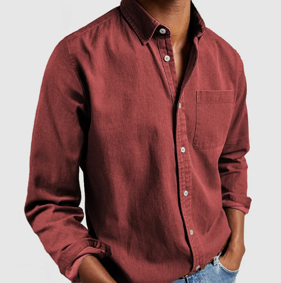 Men's Washed Button-Up Shirt with Chest Pocket